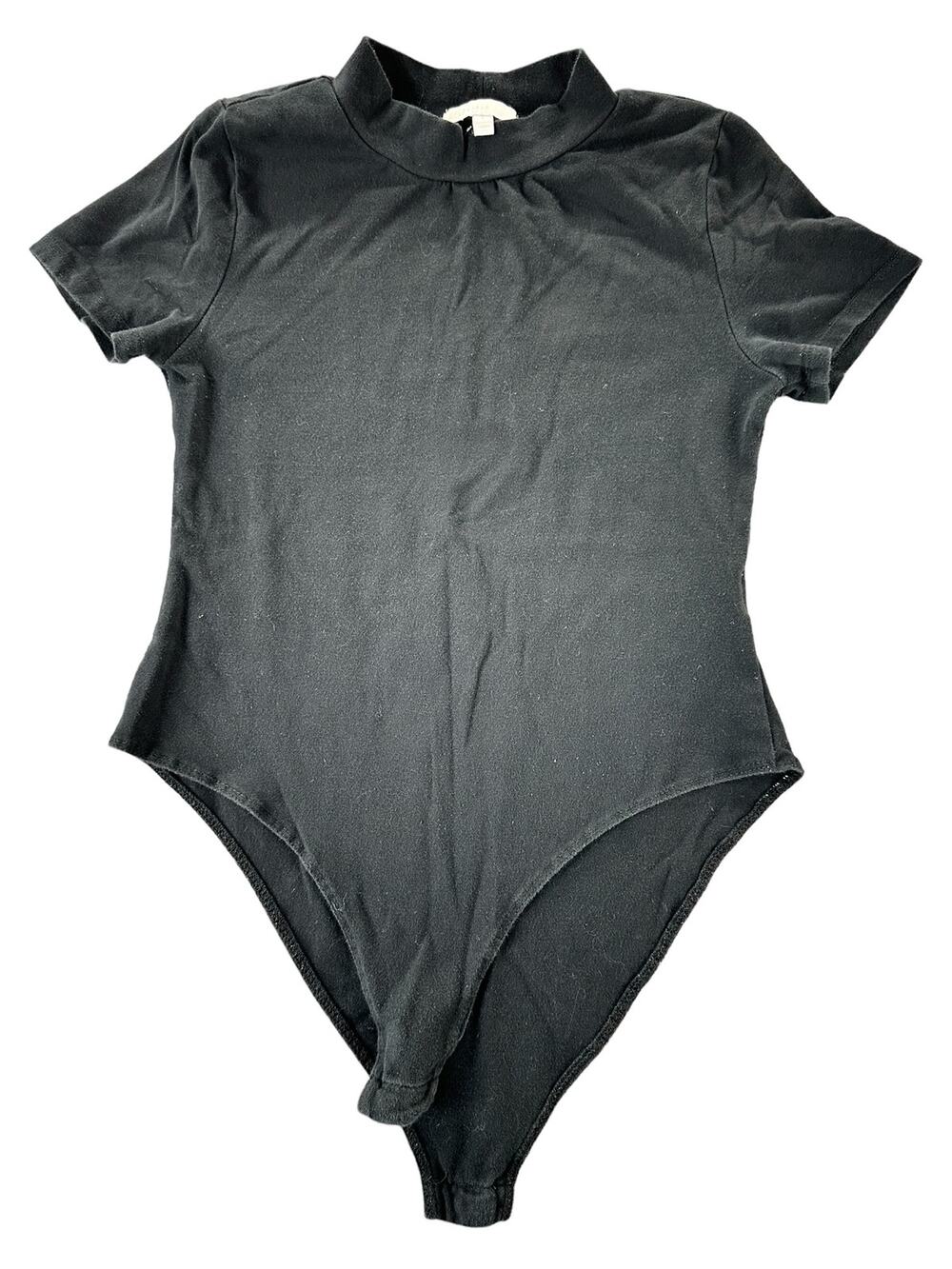 GB Girls Black Short Sleeve Mock Neck One-Piece Bodysuit Youth Size Large
